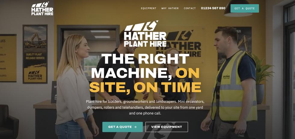 Hather Plant Hire website homepage